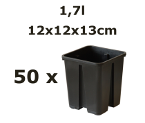 12x12x13CM 1,7L vazonas QUADRO su apsauga nuo šaknų susisukimo, 50vnt.