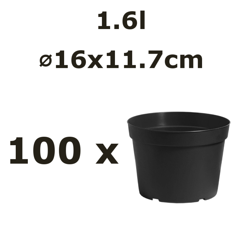 Nicoli 1,6l vazonas BASIC 16cm juodas, 100vnt.